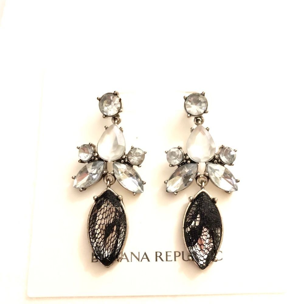 Banana Republic Net Mesh Teardrop Crystal Opal Drop earrings 69